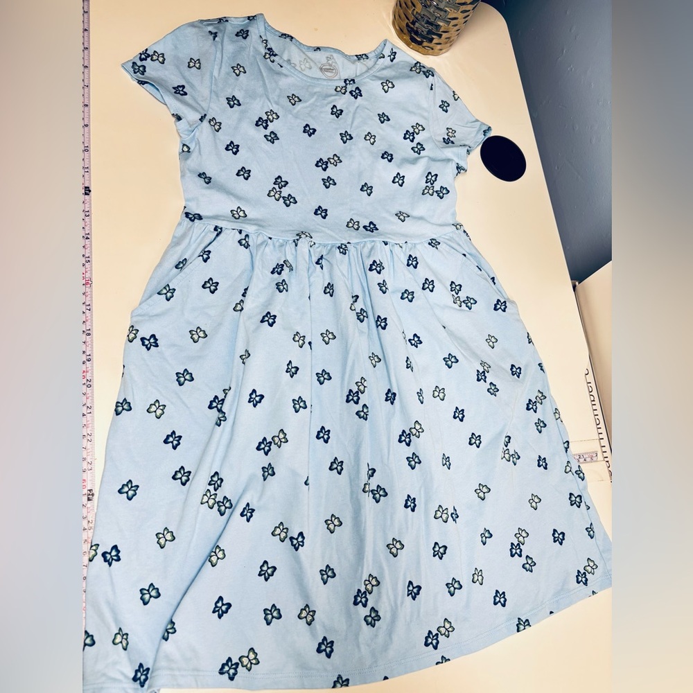 Wonder Nation Light Blue Summer Floral Kids Dress with Pockets size L 10-12 y o